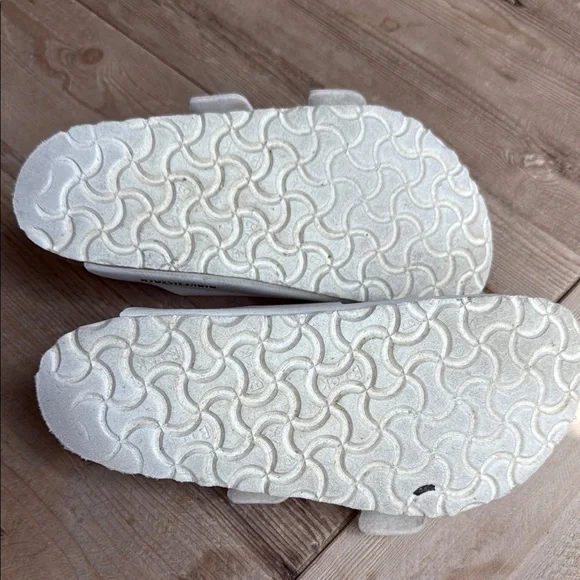 Birkenstock White Double Strap Sandals with Silver Buckles - Picture 6 of 6